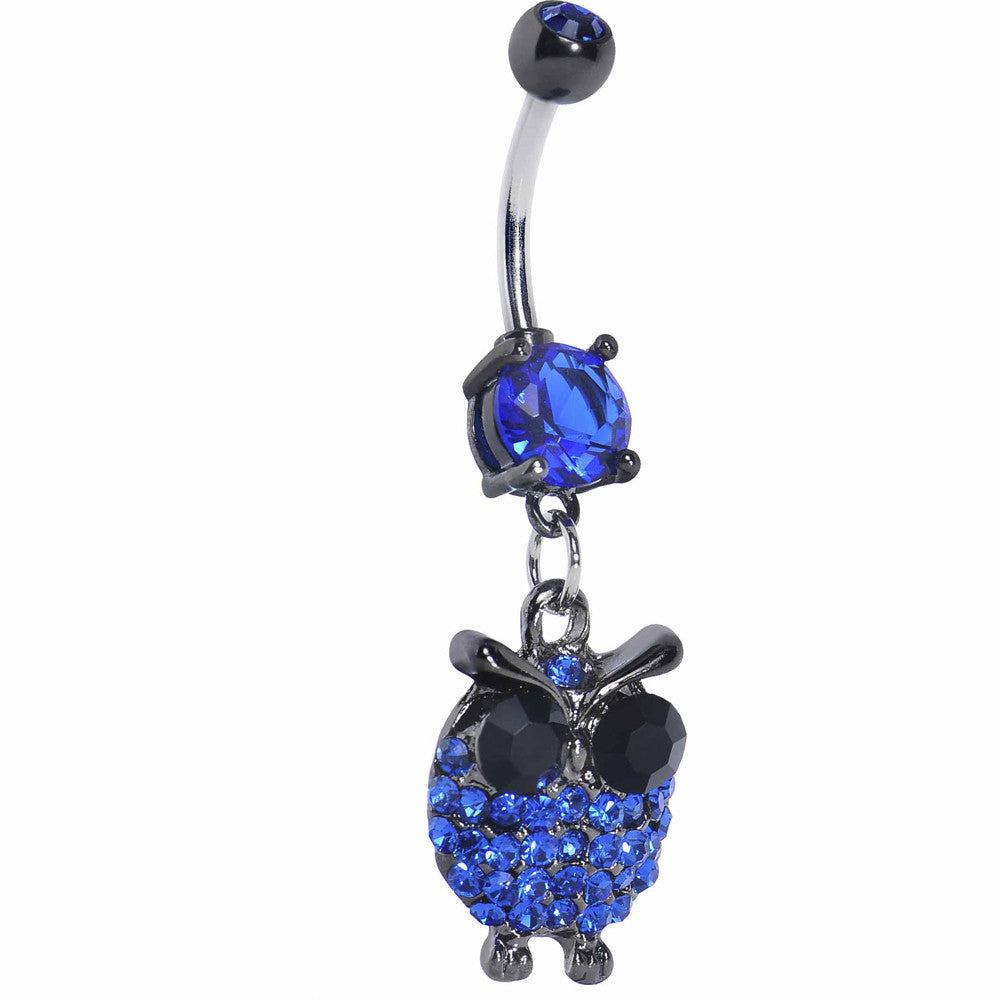 BodyCandy Blue Gem Paved Owl Dangle Belly Ring — main product shot