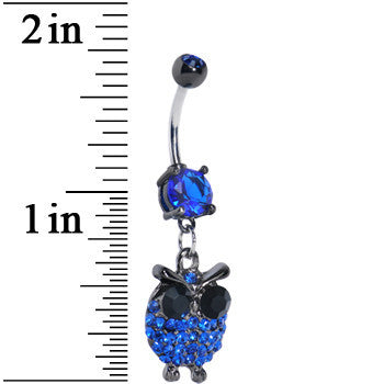 BodyCandy Blue Gem Paved Owl Dangle Belly Ring — detail close-up