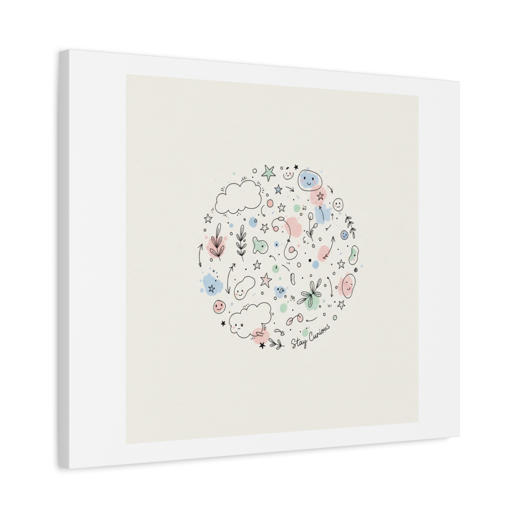 Doodle Circle Line Drawing Matte Canvas, Hand-Drawn Sketch Art