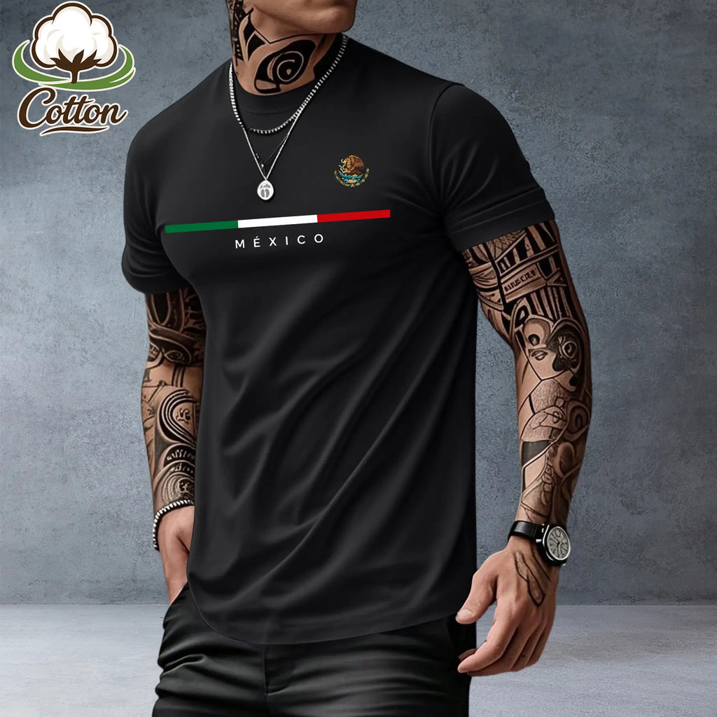 Mexican-Themed Print T-Shirt for Men – Retro Mexico Pride Graphic Tee, Bold Latino Heritage Unisex Streetwear Shirt