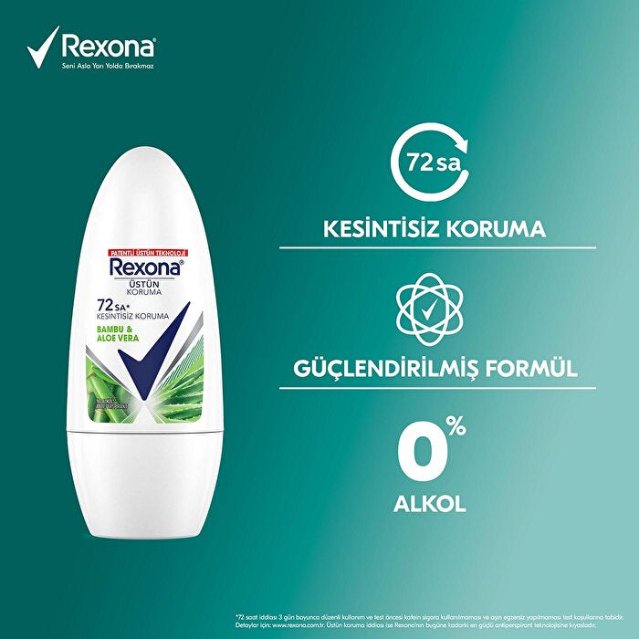 Rexona Bamboo & Aloe Vera Roll On Deodorant 50ml - 72 Hour Protection | Women's Care