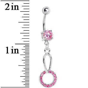 BodyCandy Pink Gem Paved Circular Loop Belly Ring — detail close-up