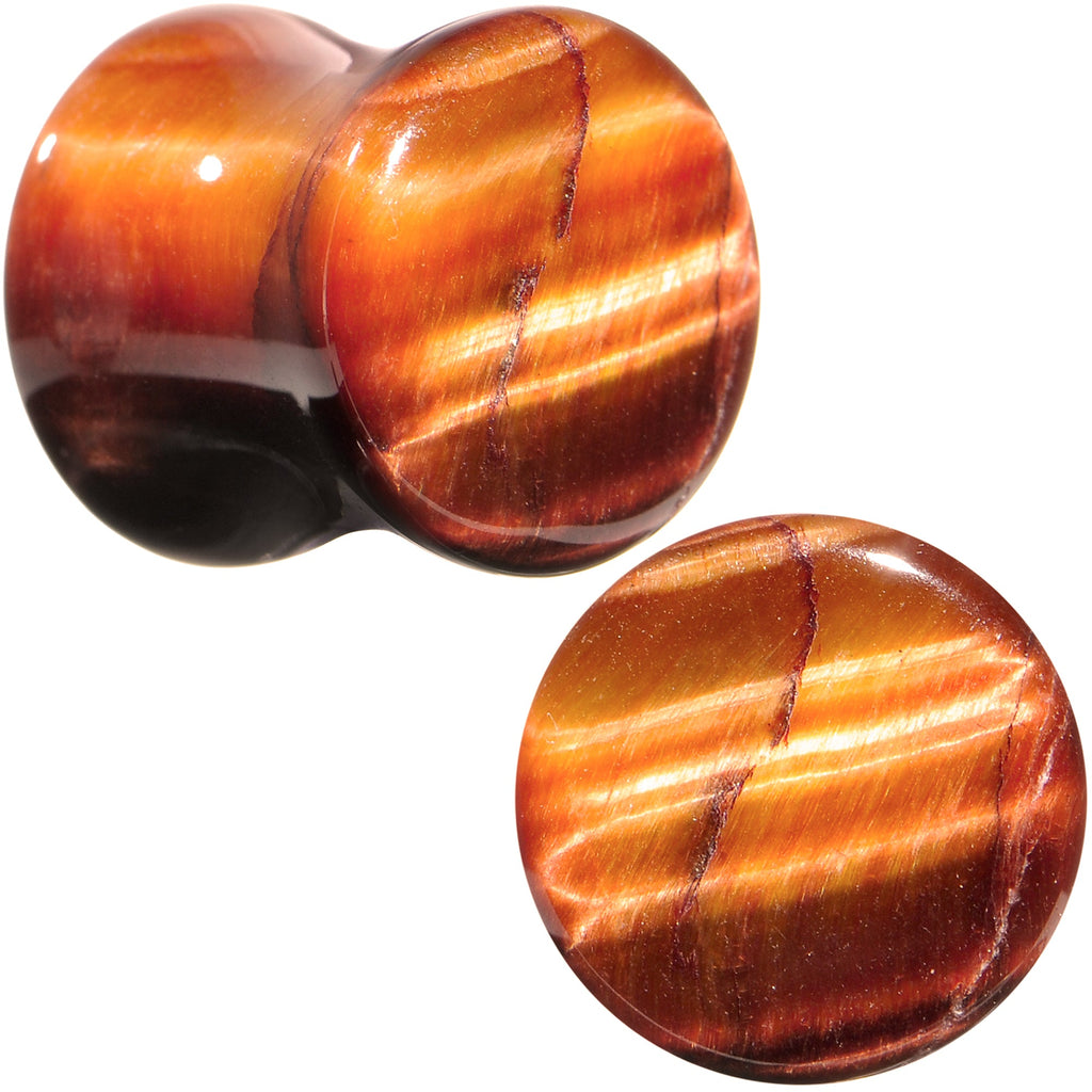 BodyCandy 7/16 Red Tiger Eye Natural Stone Plug Set — main product shot