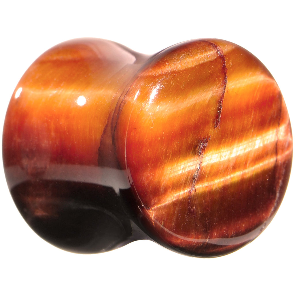 BodyCandy 7/16 Red Tiger Eye Natural Stone Plug Set — detail close-up