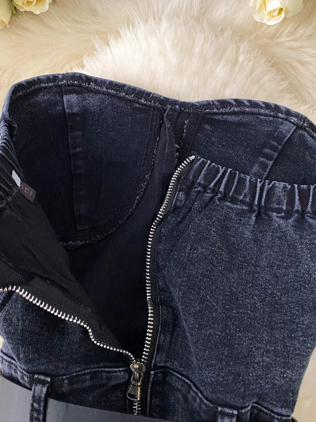 Strapless Denim Romper with Pockets
