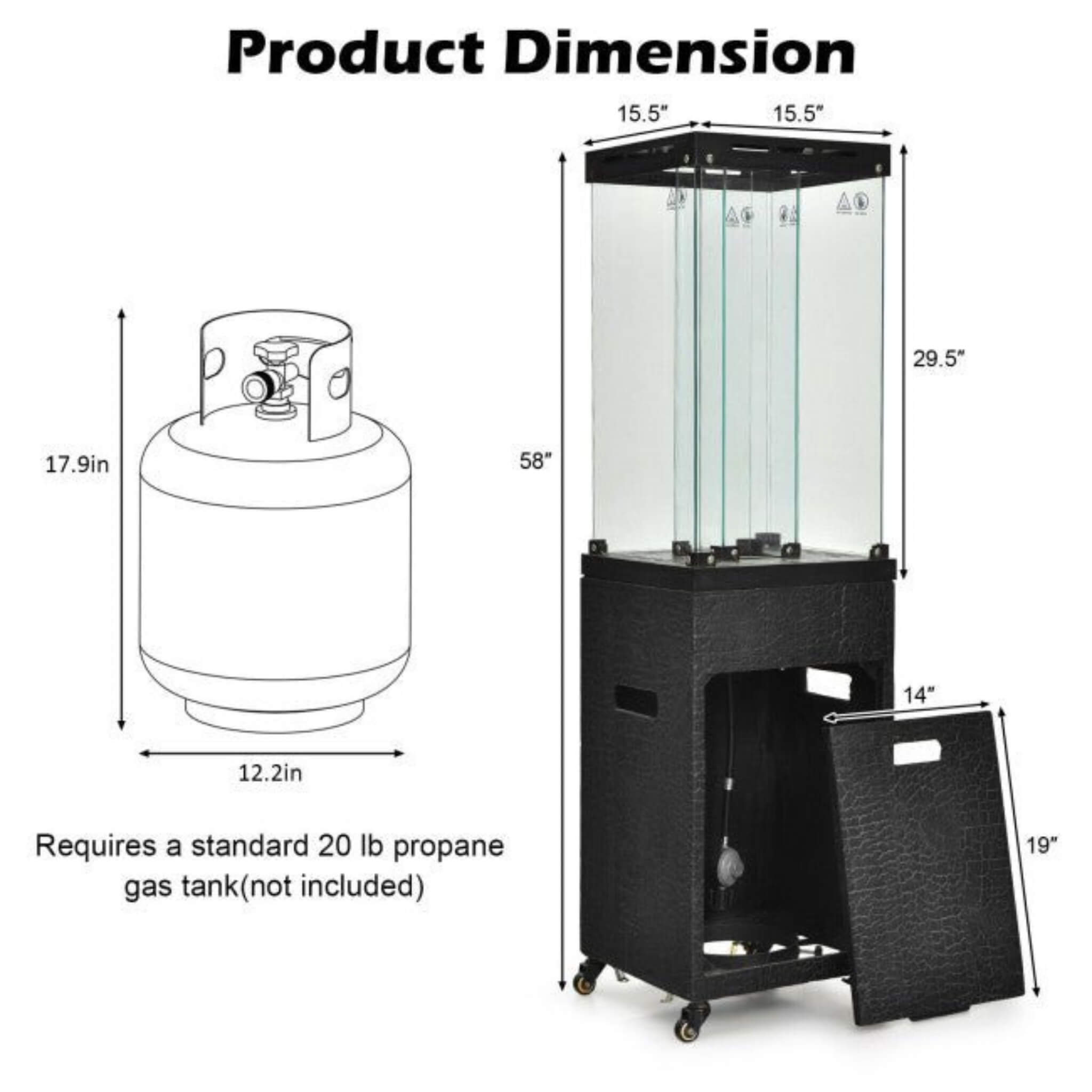 41K BTU Outdoor Propane Gas Patio Heater W/ Lockable Wheels (SAK98052) – SAKSBY WHOLESALE, view 15