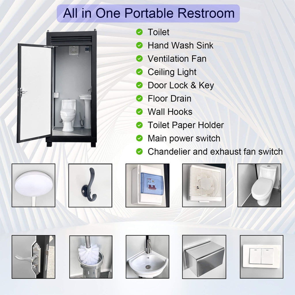 42-Inch One-Person Portable Outdoor Toilet Cabin With Light, Sink And Vent Fan (SAK45672) – SAKSBY WHOLESALE, view 4