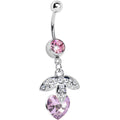 BodyCandy Pink Gem Heart Berry Paved Leaf Belly Ring — main product shot