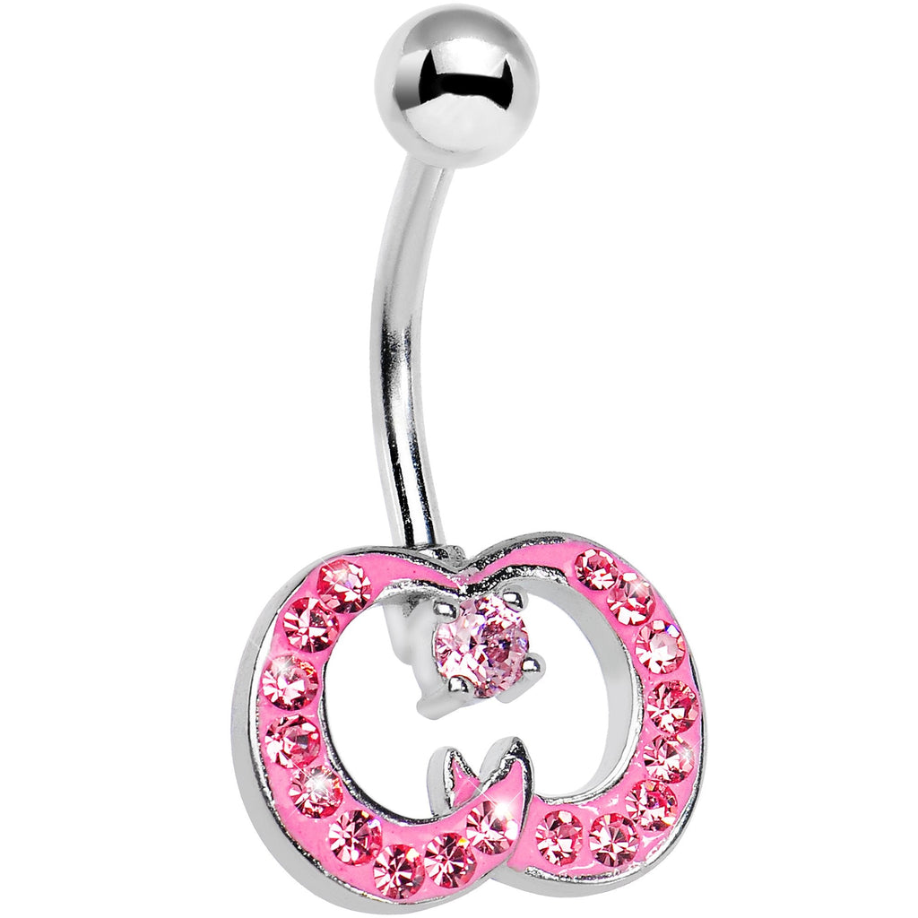 BodyCandy Pink Gem Paved Crescent Ribbon Curls Belly Ring — main product shot
