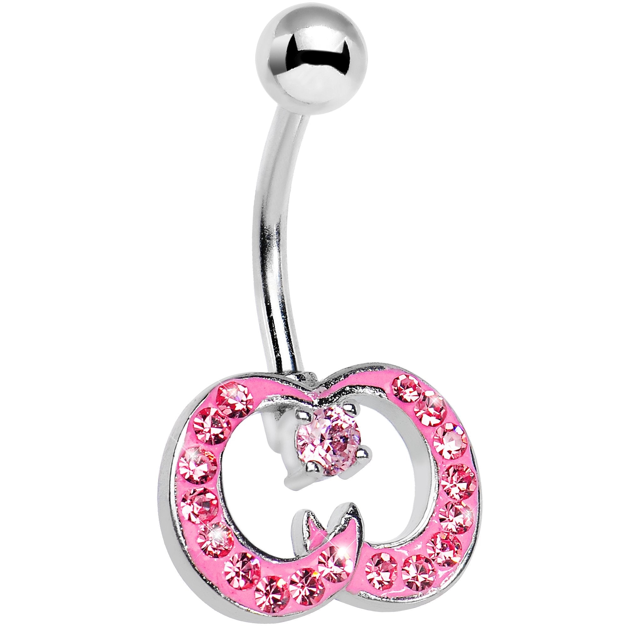 BodyCandy Pink Gem Paved Crescent Ribbon Curls Belly Ring — main product shot