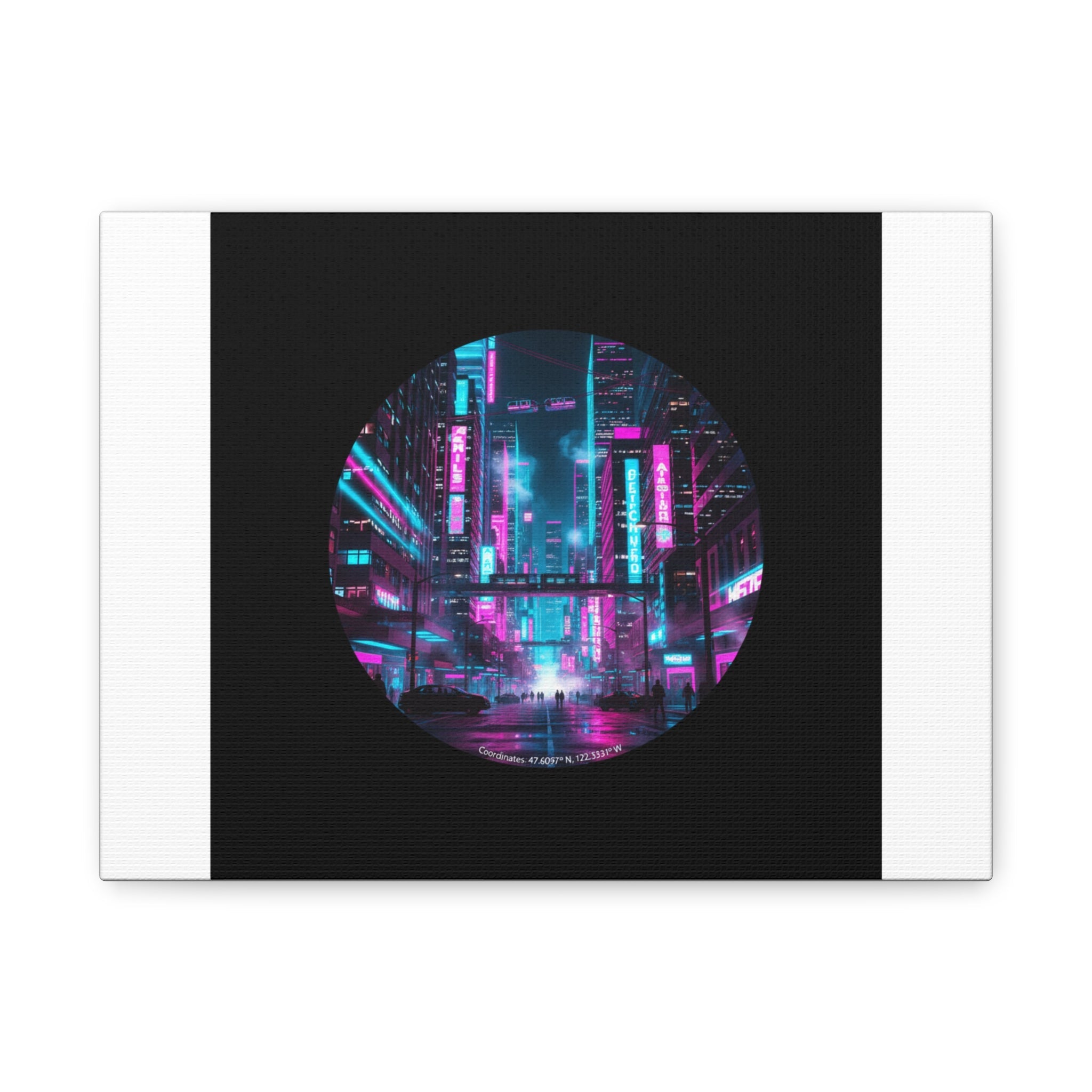 Neon Cyberpunk Cityscape Canvas | synthwave skyline, future city art