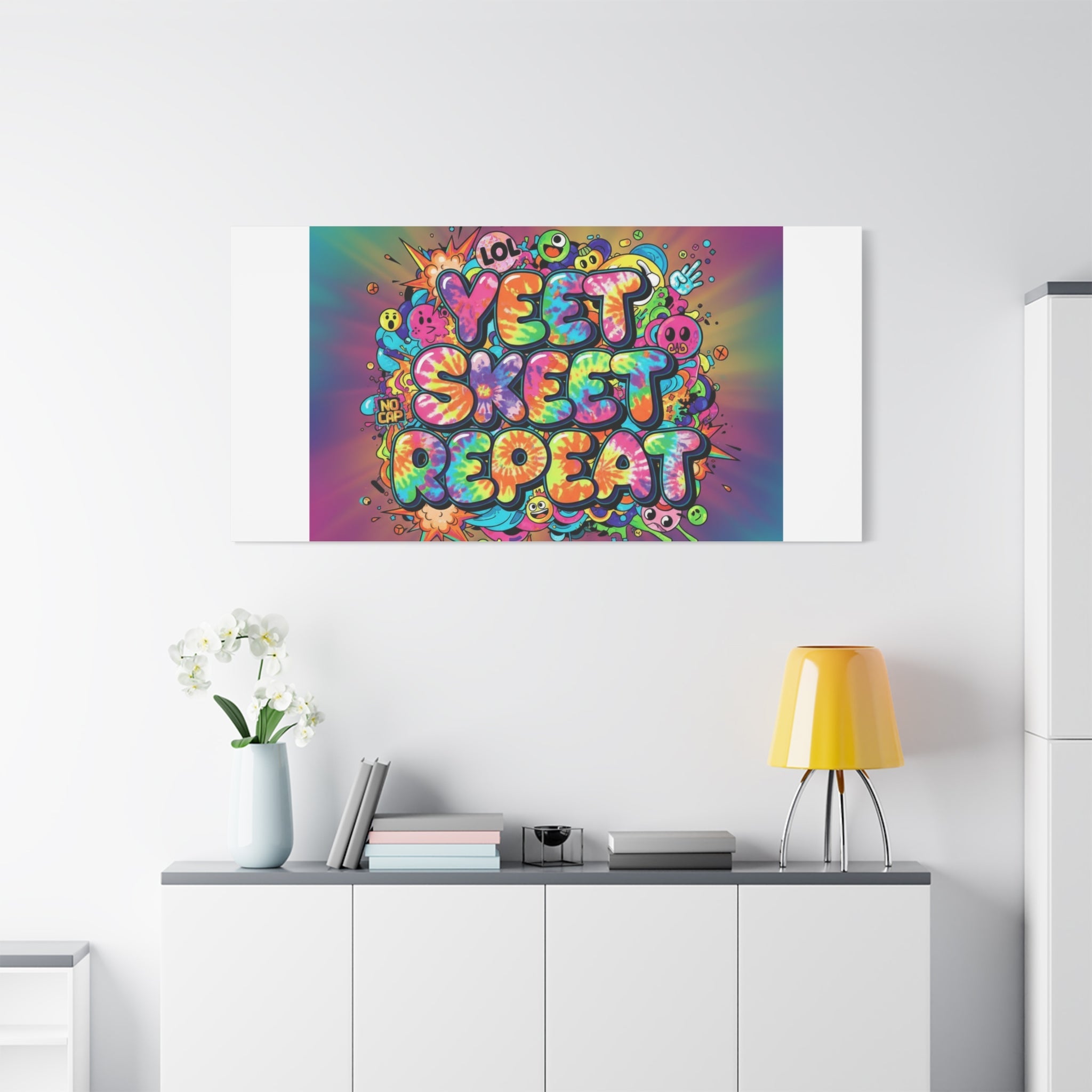 Yeet Skeet Repeat Canvas | Slogan & Glitch Graphic, Meme Phrase Wall Art