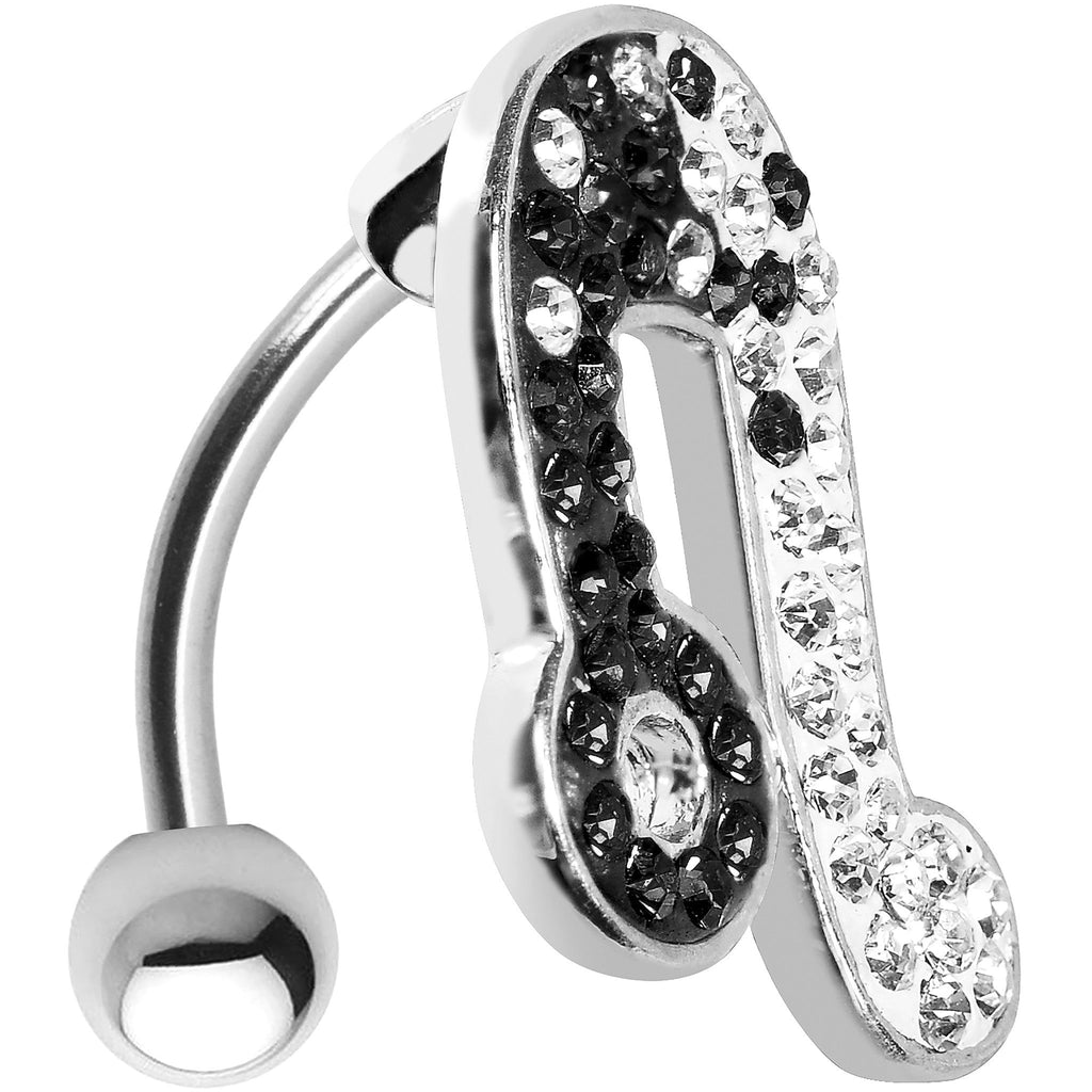 BodyCandy Top Mount Black White Crystal Ice Music Note Belly Ring — detail close-up