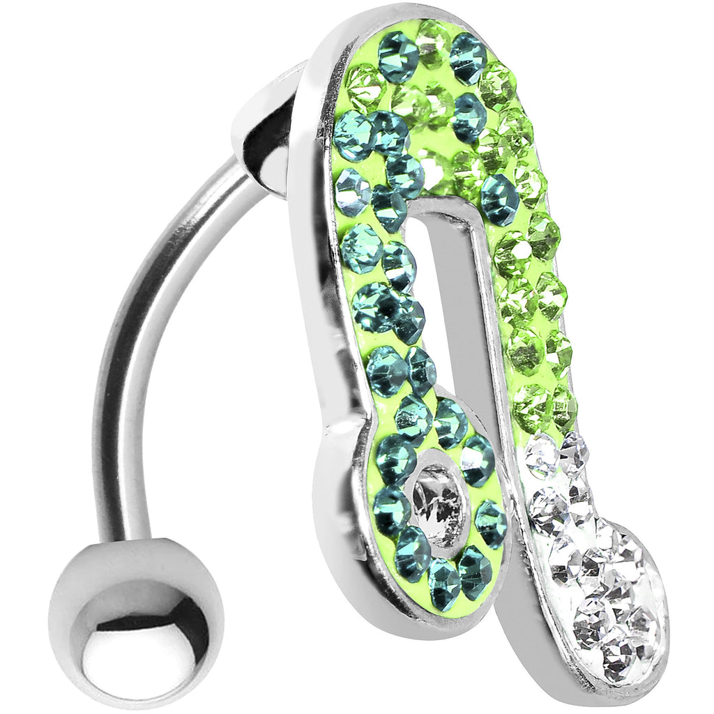 BodyCandy Top Mount Aqua Green Crystal Ice Music Note Belly Ring — detail close-up