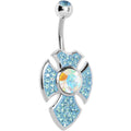 BodyCandy Aqua Gem Aurora Center Latin Cross Belly Ring — main product shot