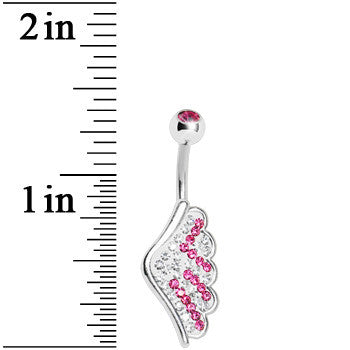 BodyCandy Pink Gem Outstretched Angel Wing Belly Ring — detail close-up