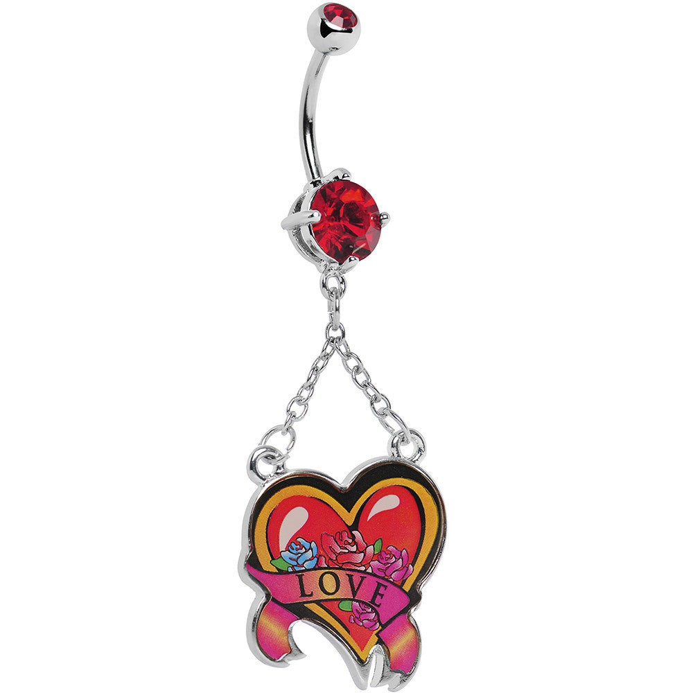 BodyCandy Ruby Red Double Gem Love Heart Belly Ring — main product shot