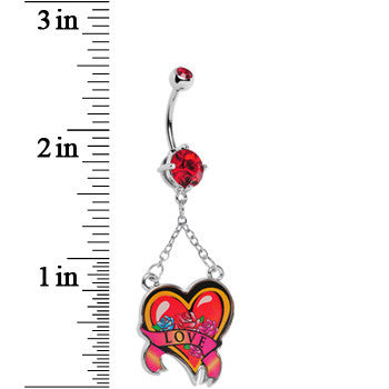 BodyCandy Ruby Red Double Gem Love Heart Belly Ring — detail close-up