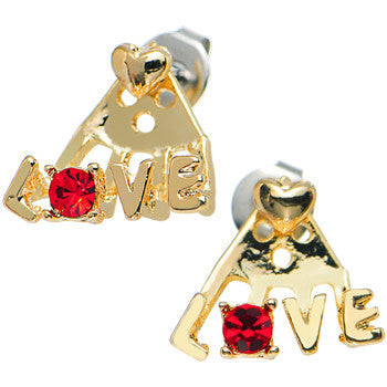BodyCandy Gold Tone Red Gem Love Earlobe Cuff Stud Earring — detail close-up