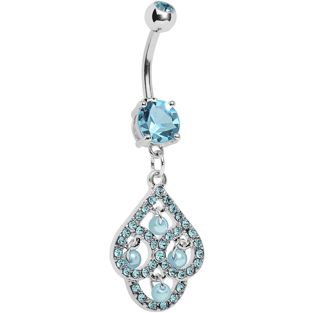 BodyCandy Aqua Gem Faux Pearl Swirl Dangle Belly Ring — main product shot