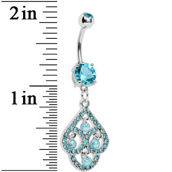 BodyCandy Aqua Gem Faux Pearl Swirl Dangle Belly Ring — detail close-up