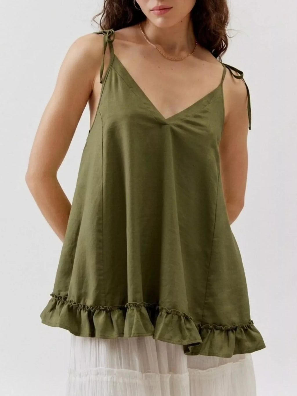 Tie-Strap Ruffle Hem Cami