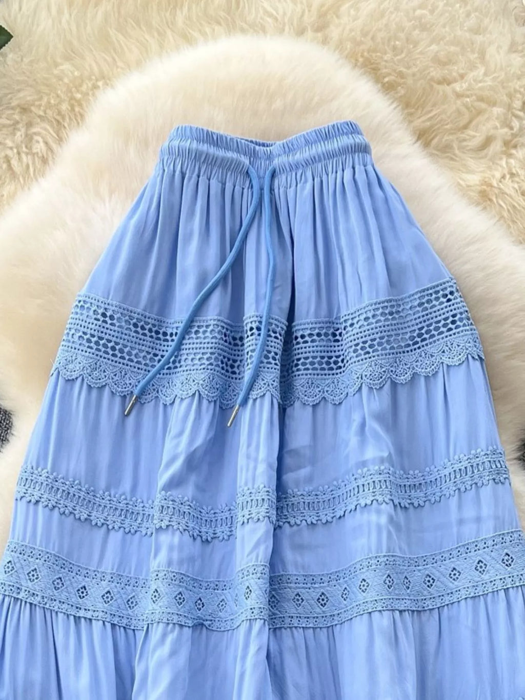 Drawstring Lace Tiered Skirt