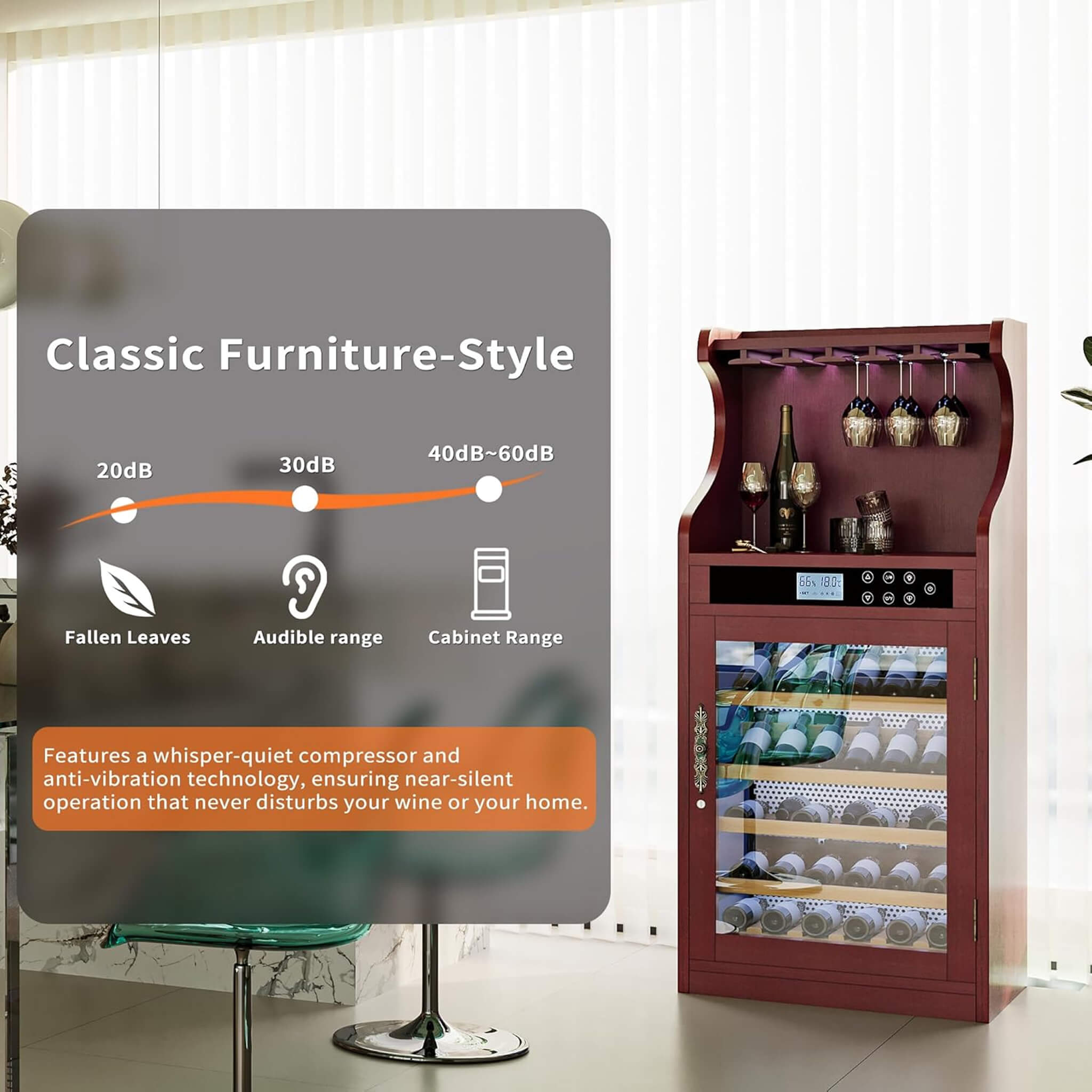Nuvia Luxury 43-Bottle Freestanding Low Noise Wine Cooler Cabinet (SAK56084) – SAKSBY WHOLESALE, view 7