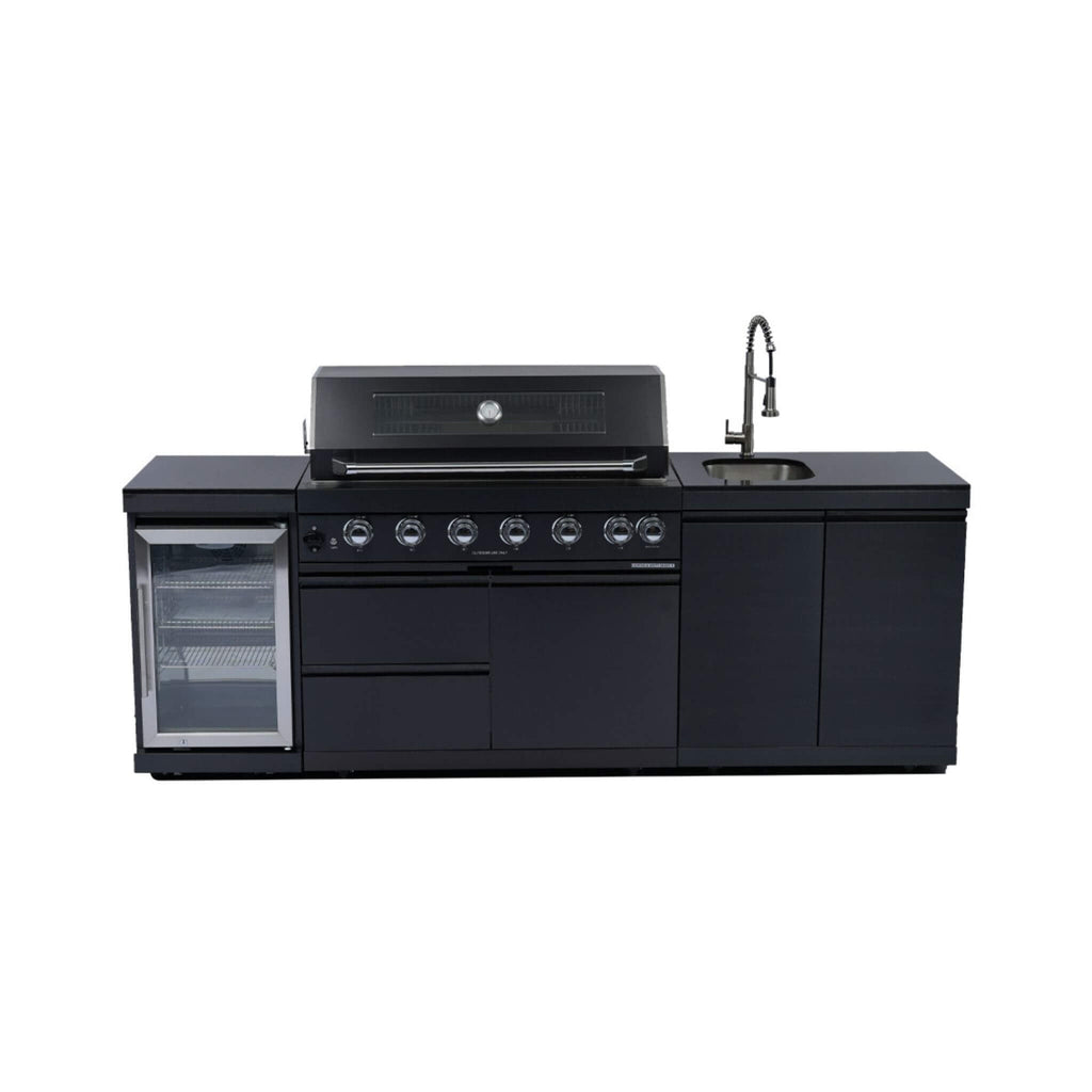 Castelle Flame Belmont 43-Inch 6-Burner 85K BTU Stainless Steel Outdoor BBQ Kitchen Grill Island With Wine Cooler, Rotisserie