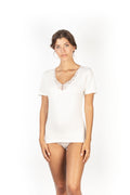 tittimitti MaRe Premium Quality Cotton Wool Blend Women's T-Shirt with Macramé Lace. Proudly Made in Italy. — main product sh