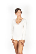 tittimitti MaRe Cotton Wool Blend Women Long-Sleeved T-Shirt with Macramé Lace. Proudly Made in Italy. — main product shot