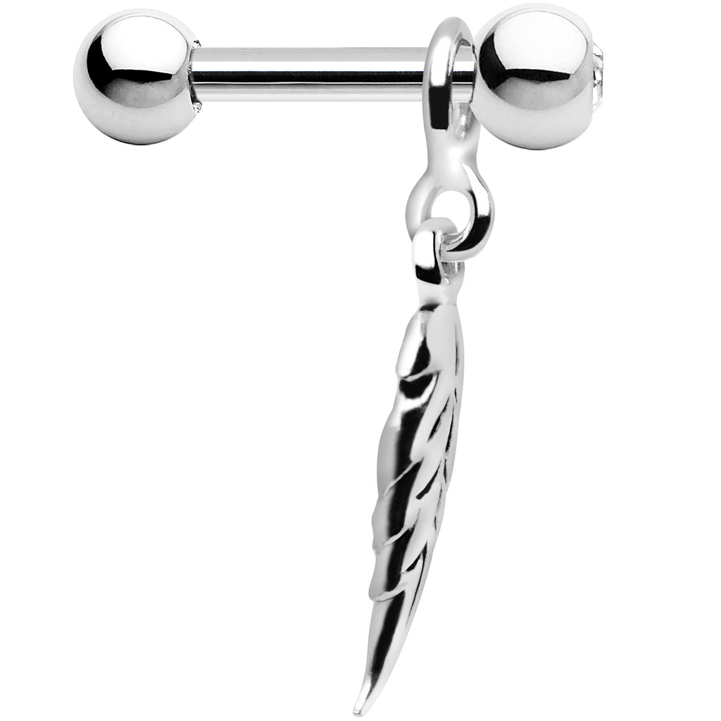 BodyCandy Silver 925 Crystalline Gem Falling Feather Dangle Cartilage Earring — detail close-up