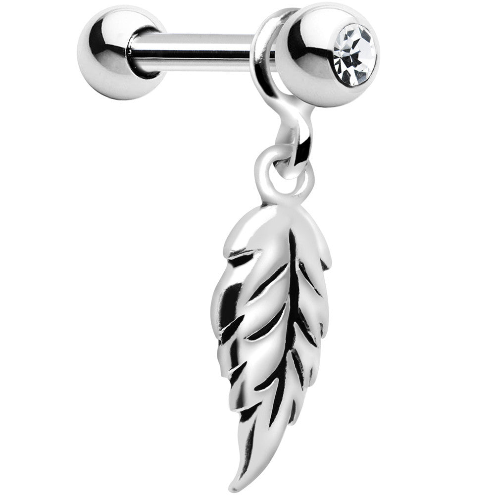 BodyCandy Silver 925 Crystalline Gem Falling Feather Dangle Cartilage Earring — main product shot