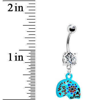 BodyCandy Crystalline Gem Aqua Sugar Skull Floral Belly Ring — detail close-up