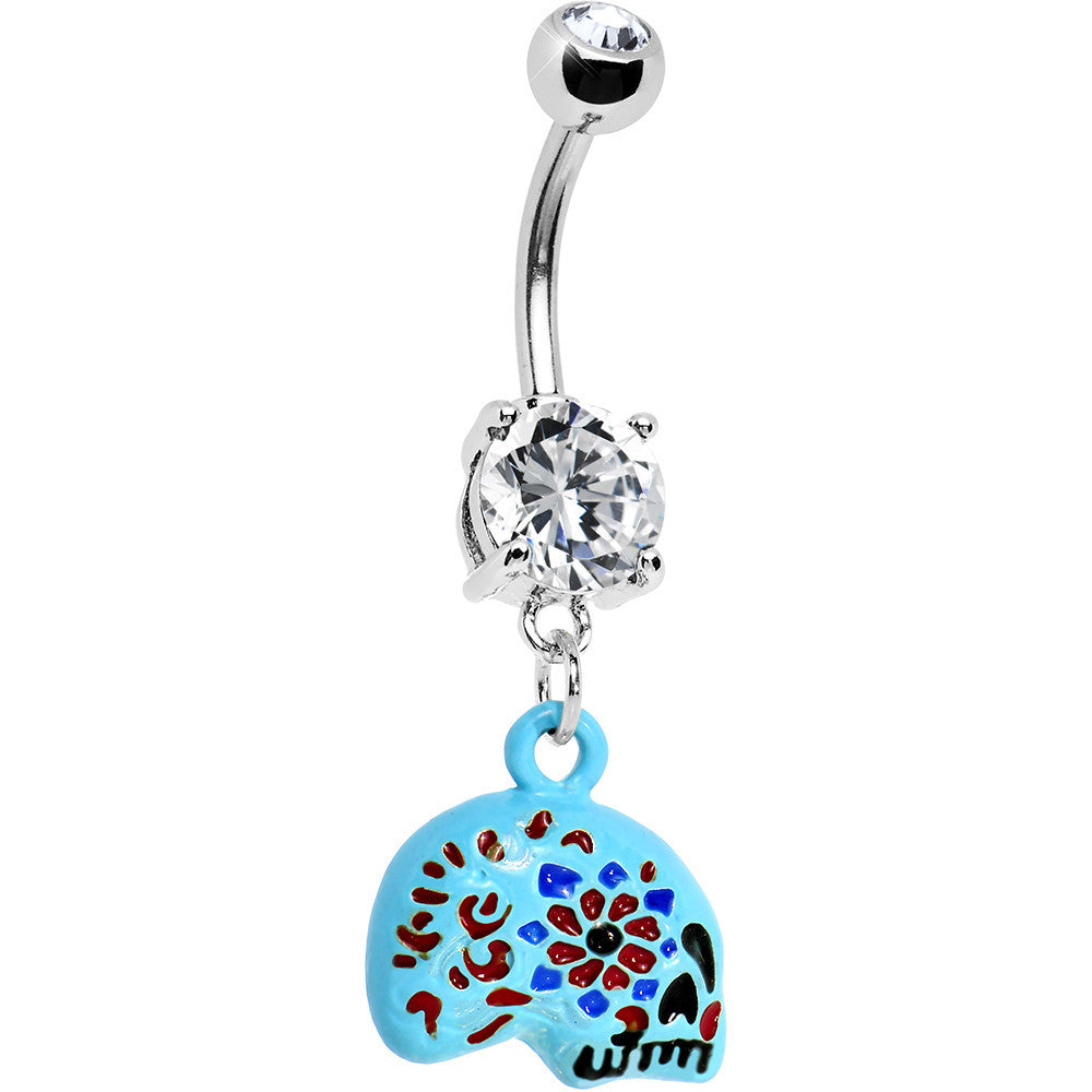 BodyCandy Crystalline Gem Aqua Sugar Skull Floral Belly Ring — main product shot