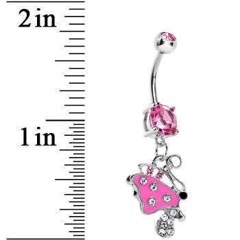 BodyCandy Pink Gem Side Flyer Butterfly Dangle Belly Ring — detail close-up