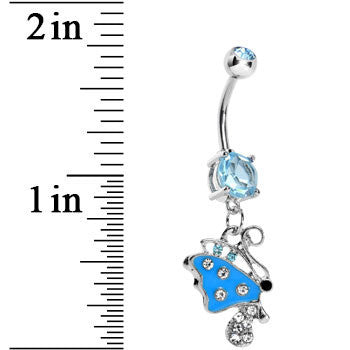 BodyCandy Blue Gem Side Flyer Butterfly Dangle Belly Ring — detail close-up