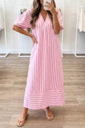 Striped V-Neck Midi Dress