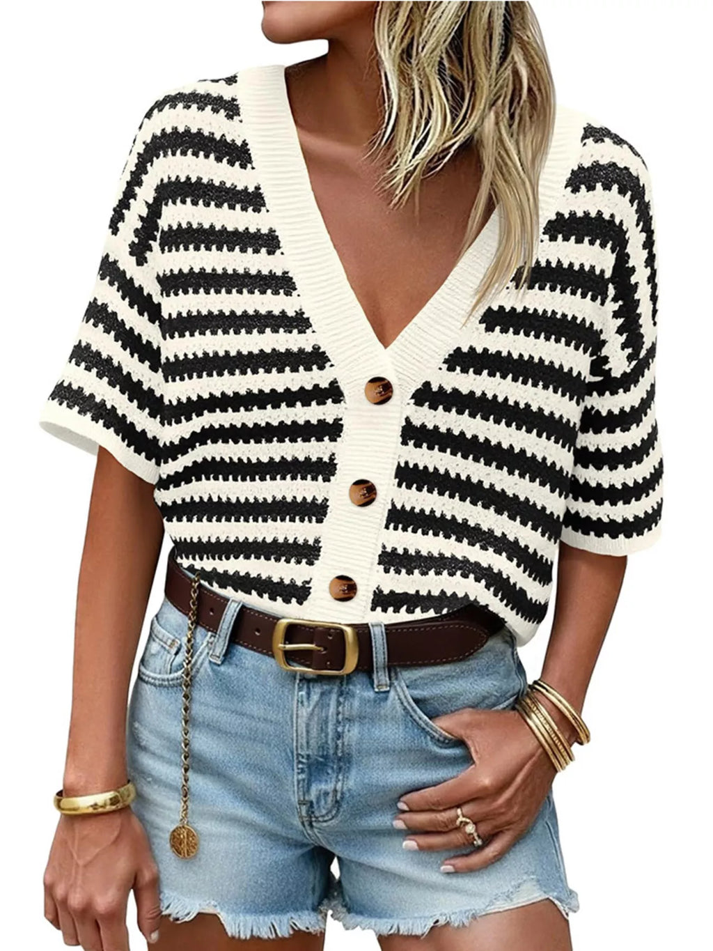 Striped Button Up Cardigan
