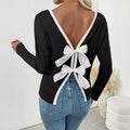 Black Backless Bow Tie Blouse
