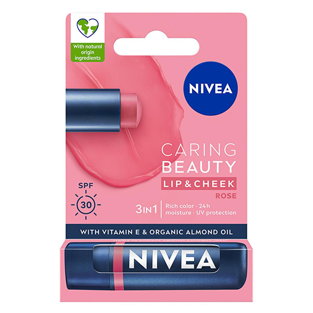 NIVEA Colored Lip Care Cream with SPF30 UV Protection - Moisturizing, Natural Ingredients, 3-in-1 Formula