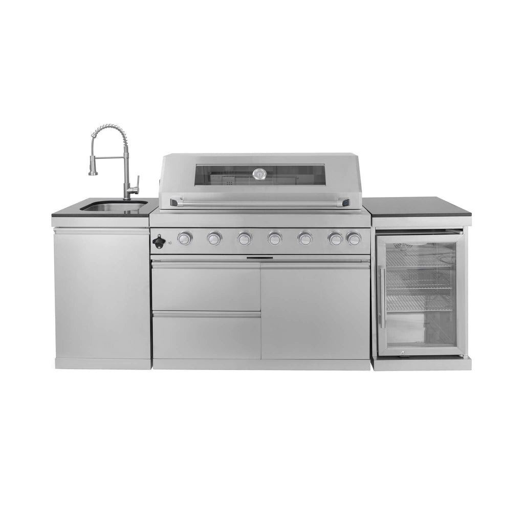 Castelle Flame Verona 44-Inch 6-Burner 85K BTU Stainless Steel Outdoor BBQ Kitchen Grill Island With Wine Cooler, Rotisserie 