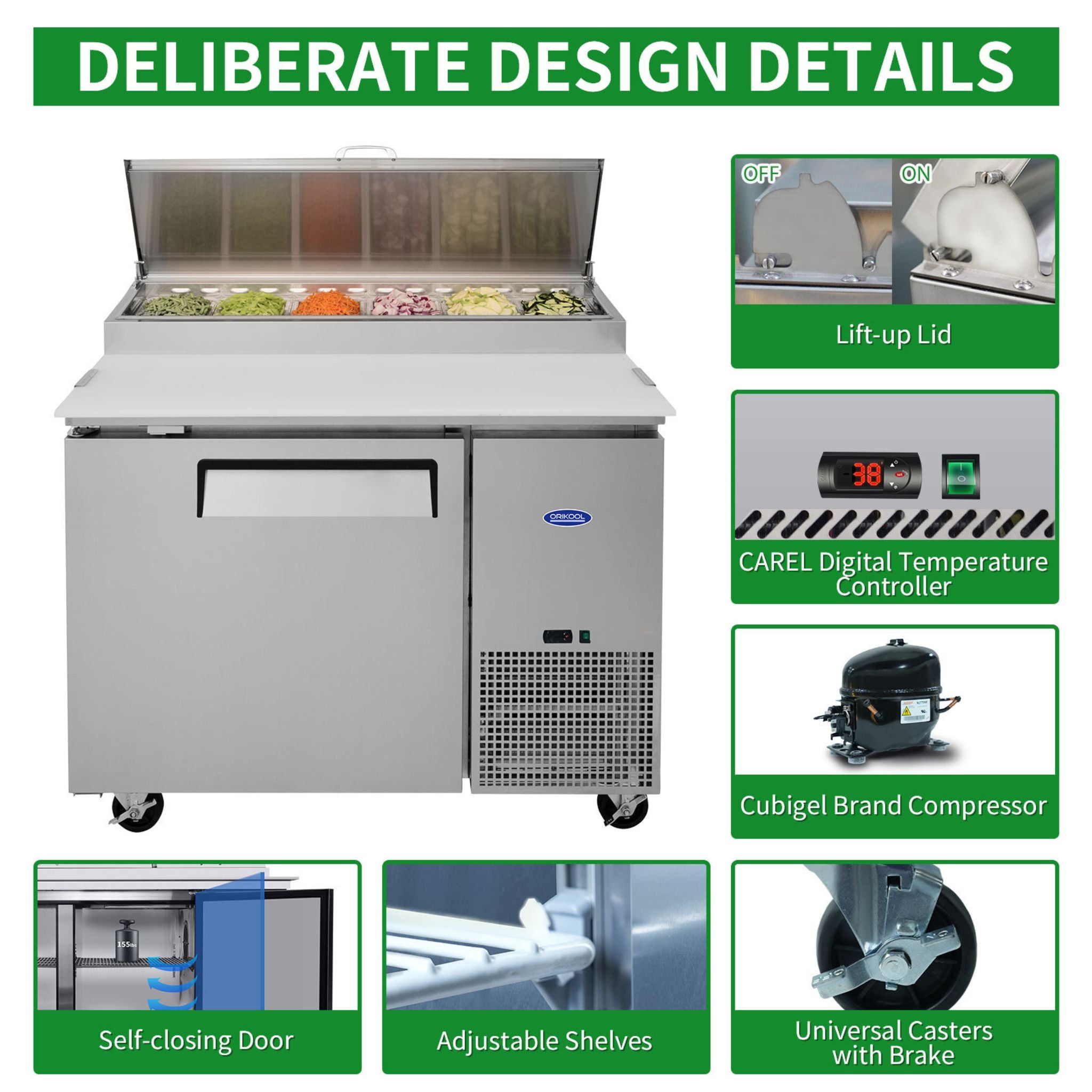 44-Inch Commercial Pizza Prep Table With Built-In 11 Cu.Ft Refrigerator (SAK09621) – SAKSBY WHOLESALE, view 4