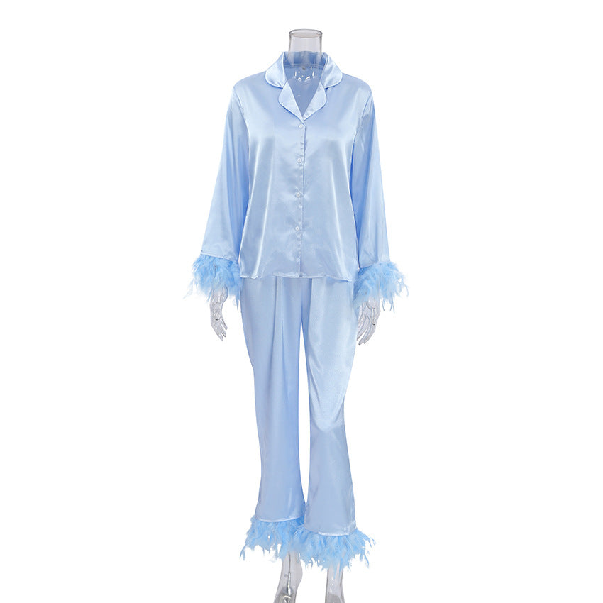 Pretty Little Patriot Pretty Little Patriot Heavenly Feathered Silk Pajamas in color options — detail close-up
