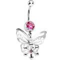 BodyCandy Pink Gem Butterfly Snowflake Dangle Belly Ring — main product shot