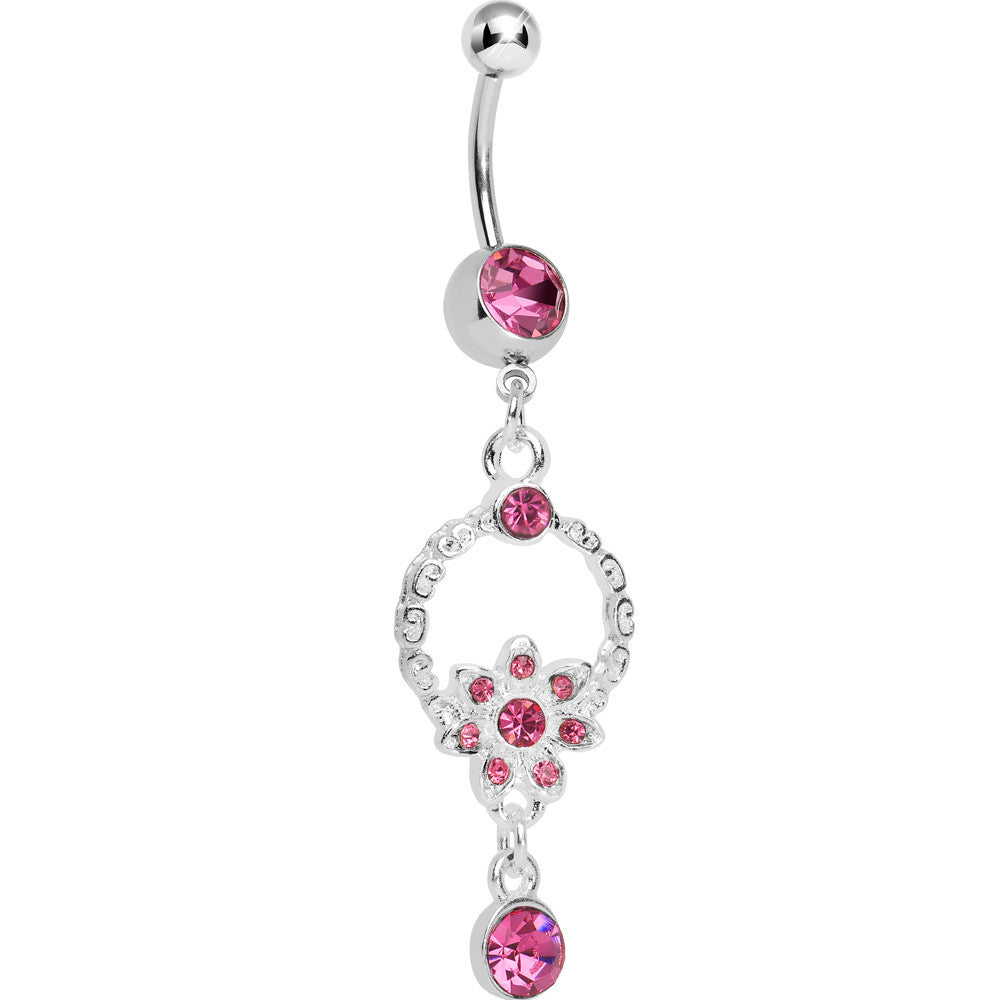 BodyCandy Pink Gem Infinite Flower Drop Belly Ring — main product shot