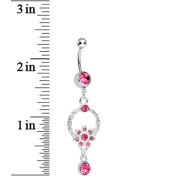 BodyCandy Pink Gem Infinite Flower Drop Belly Ring — detail close-up