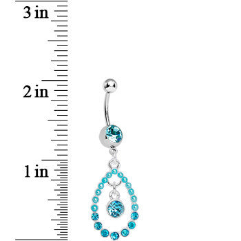 BodyCandy Blue Gem Faux Pearl Teardrop Dangle Belly Ring — detail close-up