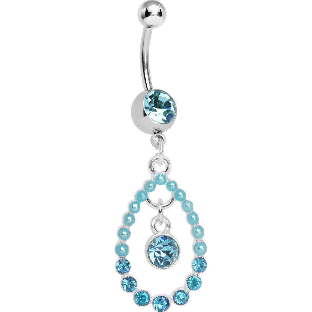 BodyCandy Blue Gem Faux Pearl Teardrop Dangle Belly Ring — main product shot