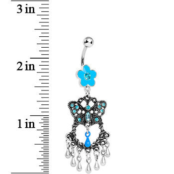 BodyCandy Blue Gem Butterfly Chandelier Belly Ring — detail close-up
